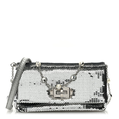 Miu Miu Paillettes Crystal Sequin Flap Argento 1 of 9