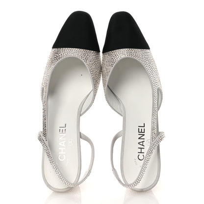 Chanel Strass Grosgrain Cap Toe CC Slingback Pumps 40.5 Silver Black 2 of 12