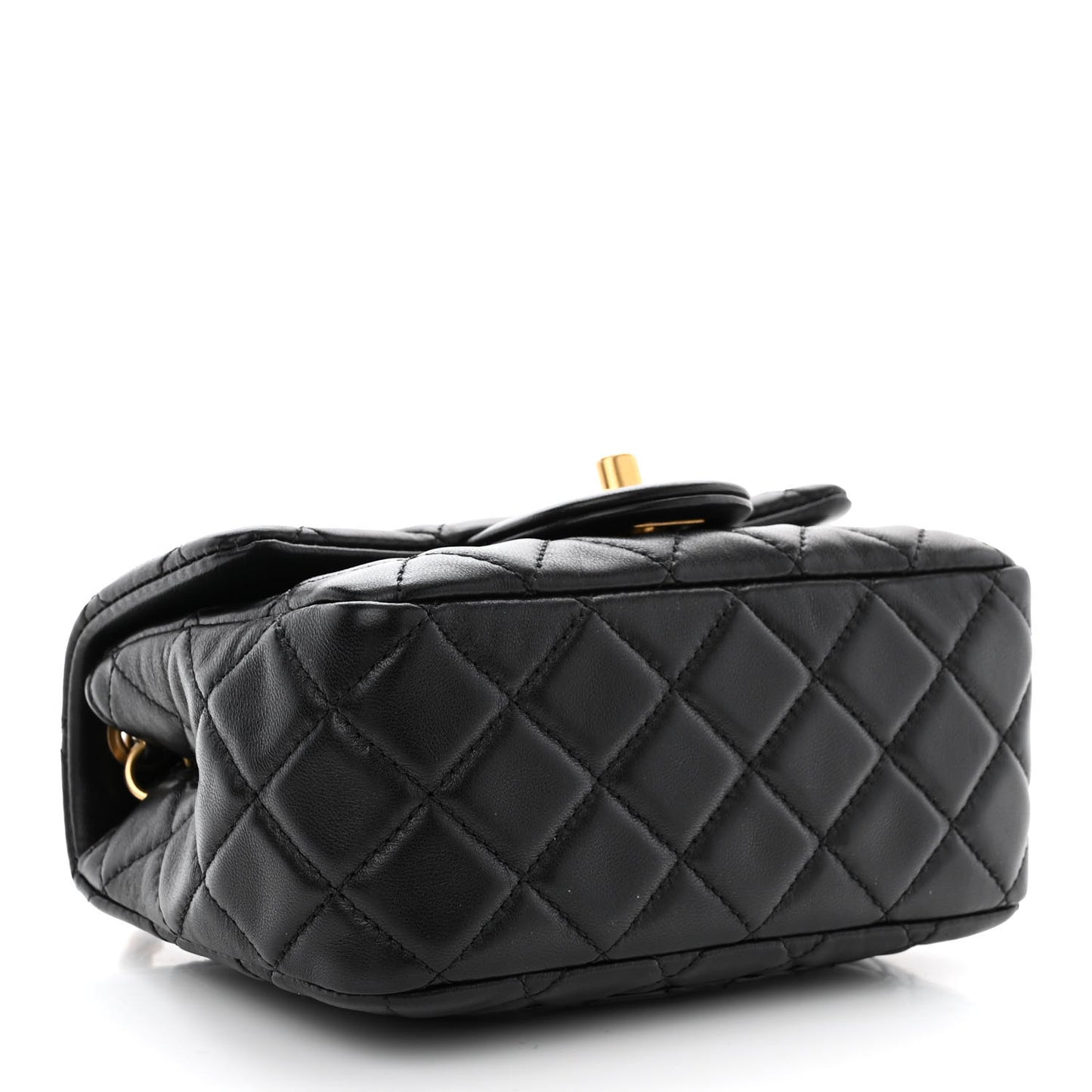 Lambskin Quilted Mini Pearl Crush Flap Black