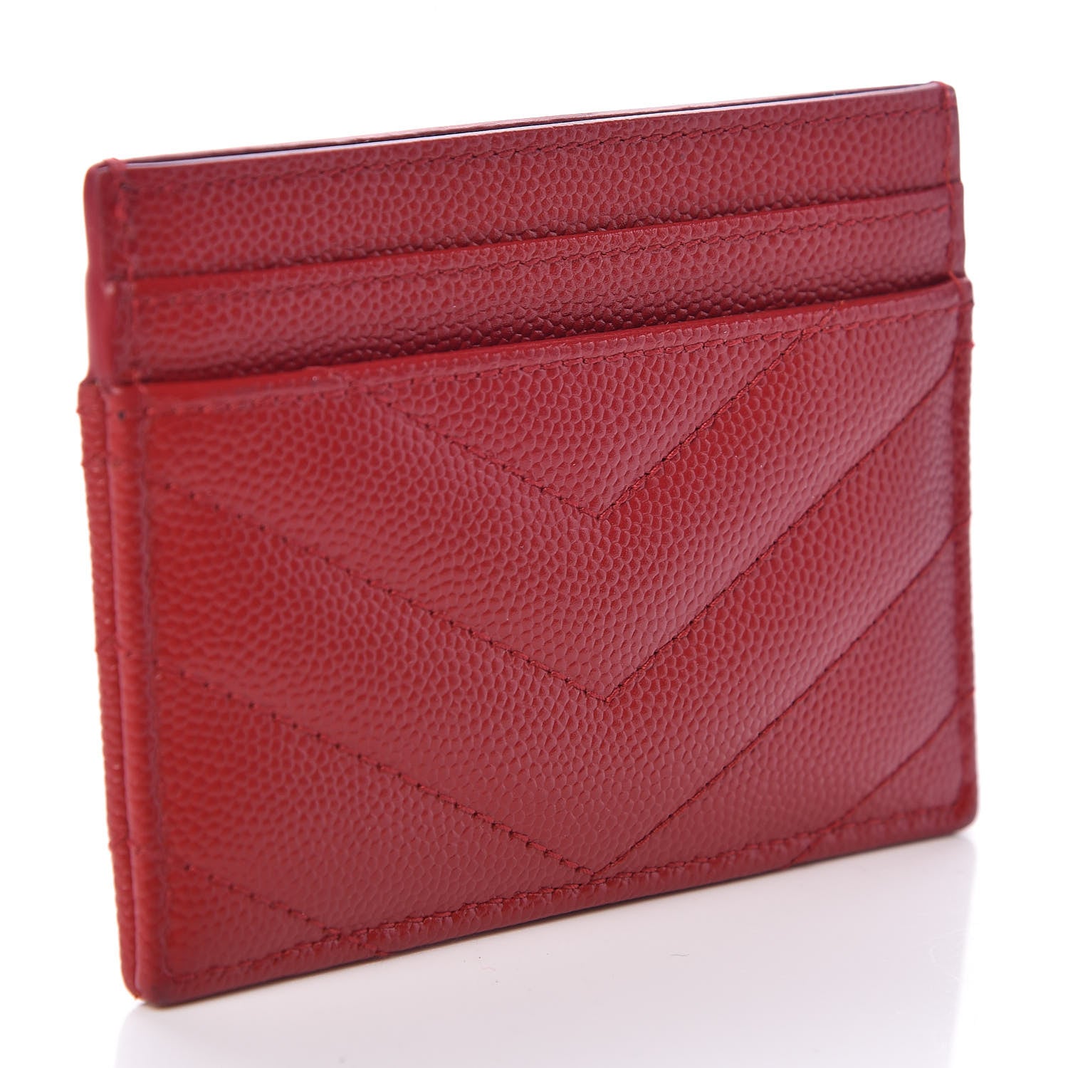 Saint Laurent Grain De Poudre Matelasse Chevron Monogram Credit Card Case Red 3 of 7