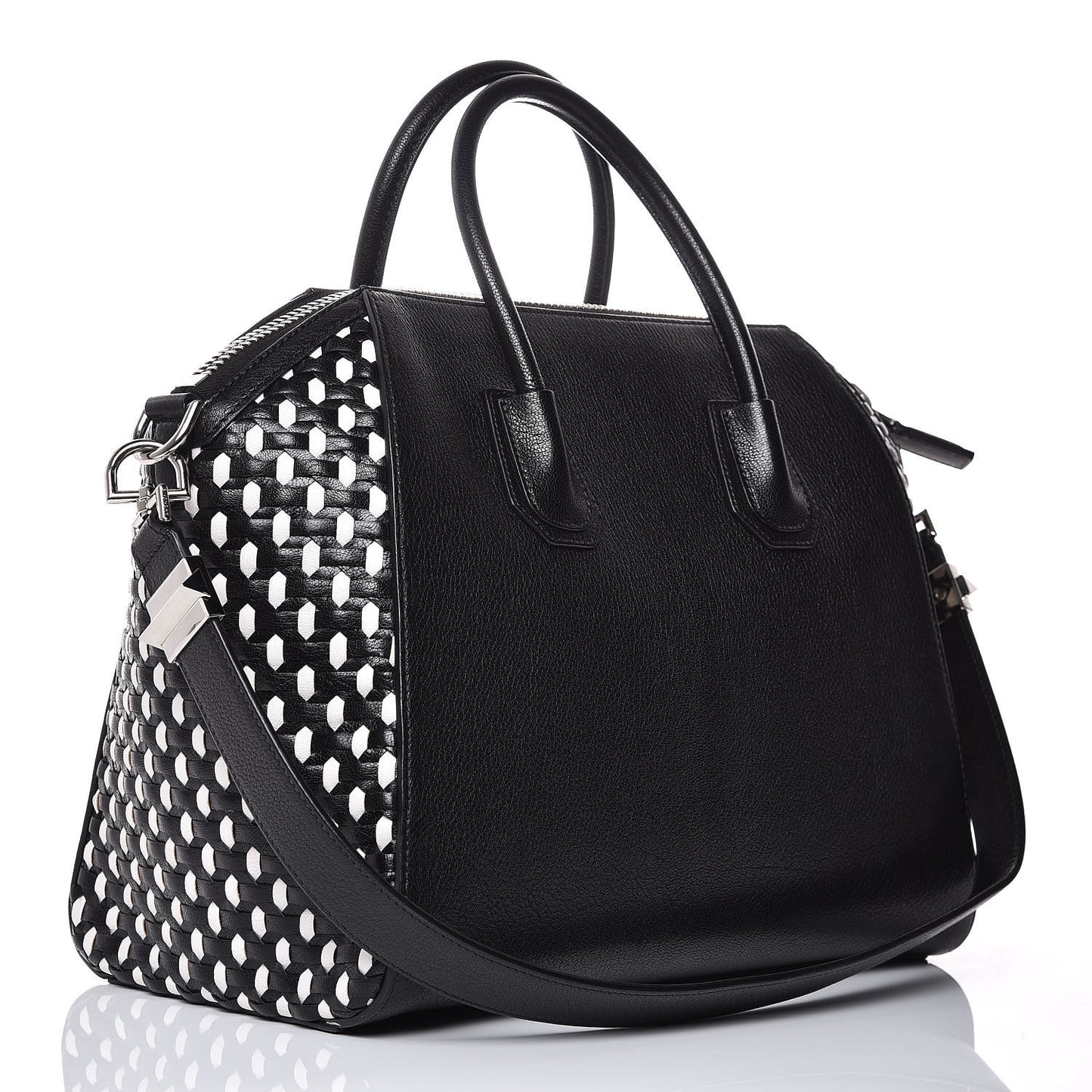 Sugar Goatskin Woven Medium Antigona Black White