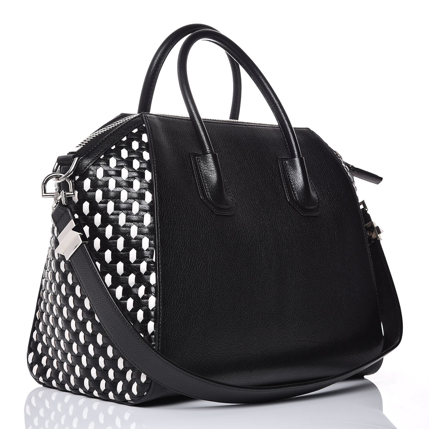 Givenchy Sugar Goatskin Woven Medium Antigona Black White 3 of 7