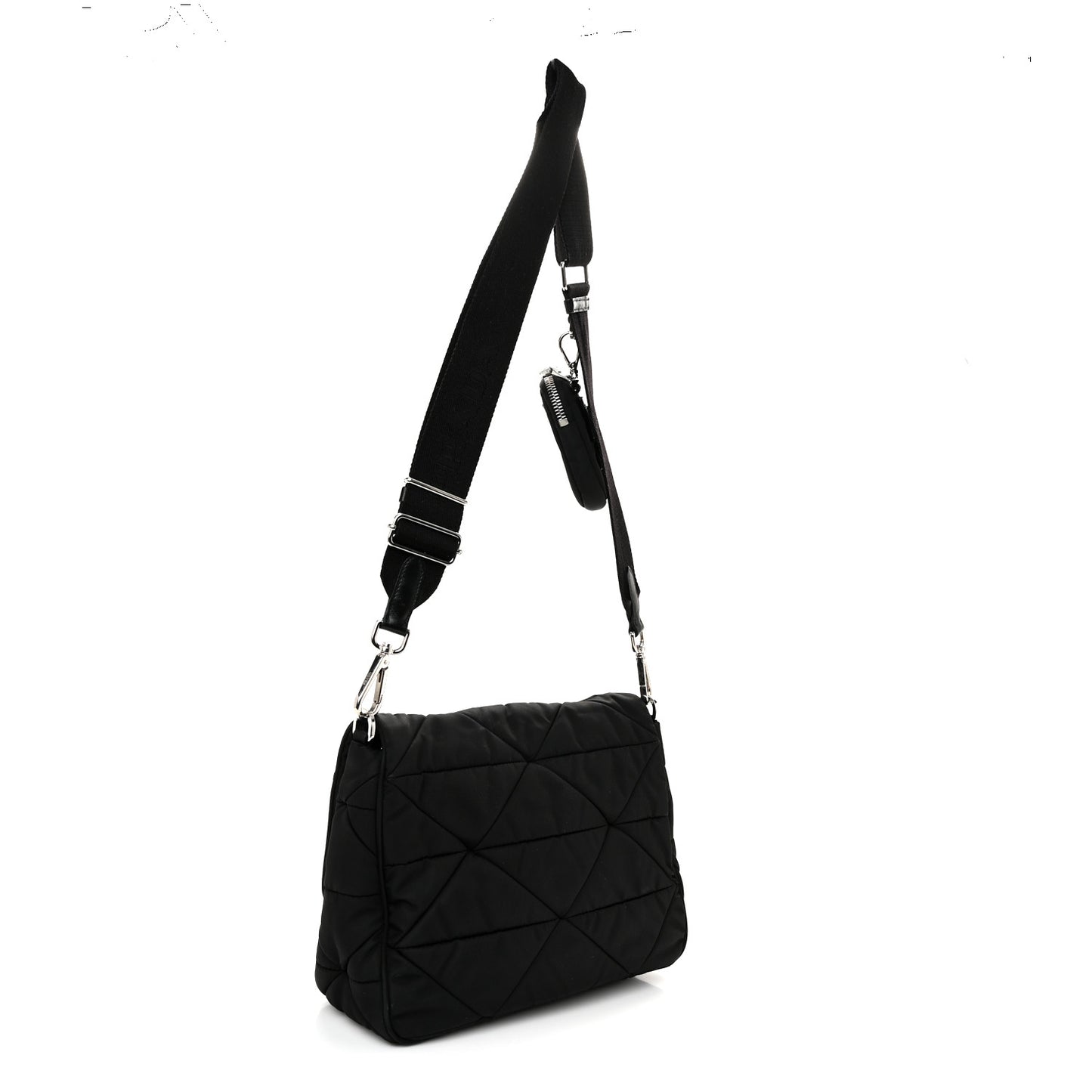 Re-Nylon Quilted Padded Flap Shoulder Bag Black