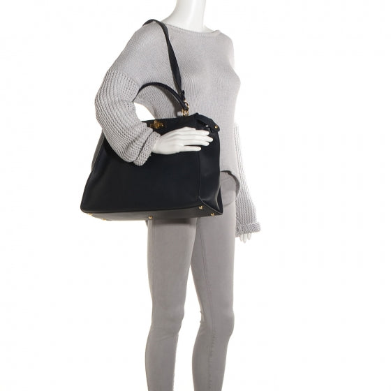 Fendi Vitello Dolce Marmol Large Peekaboo Iconic Satchel Blue Notte 2 of 11