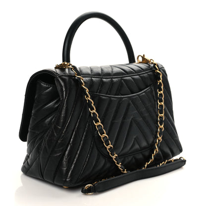 Chanel Aged Calfskin Chevron Quilted Small Coco Handle Flap Black 3 of 9