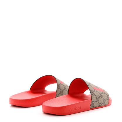 Gucci GG Supreme Monogram Valentines Day Slide Sandals 39 Beige Ebony New Geranium 4 of 10