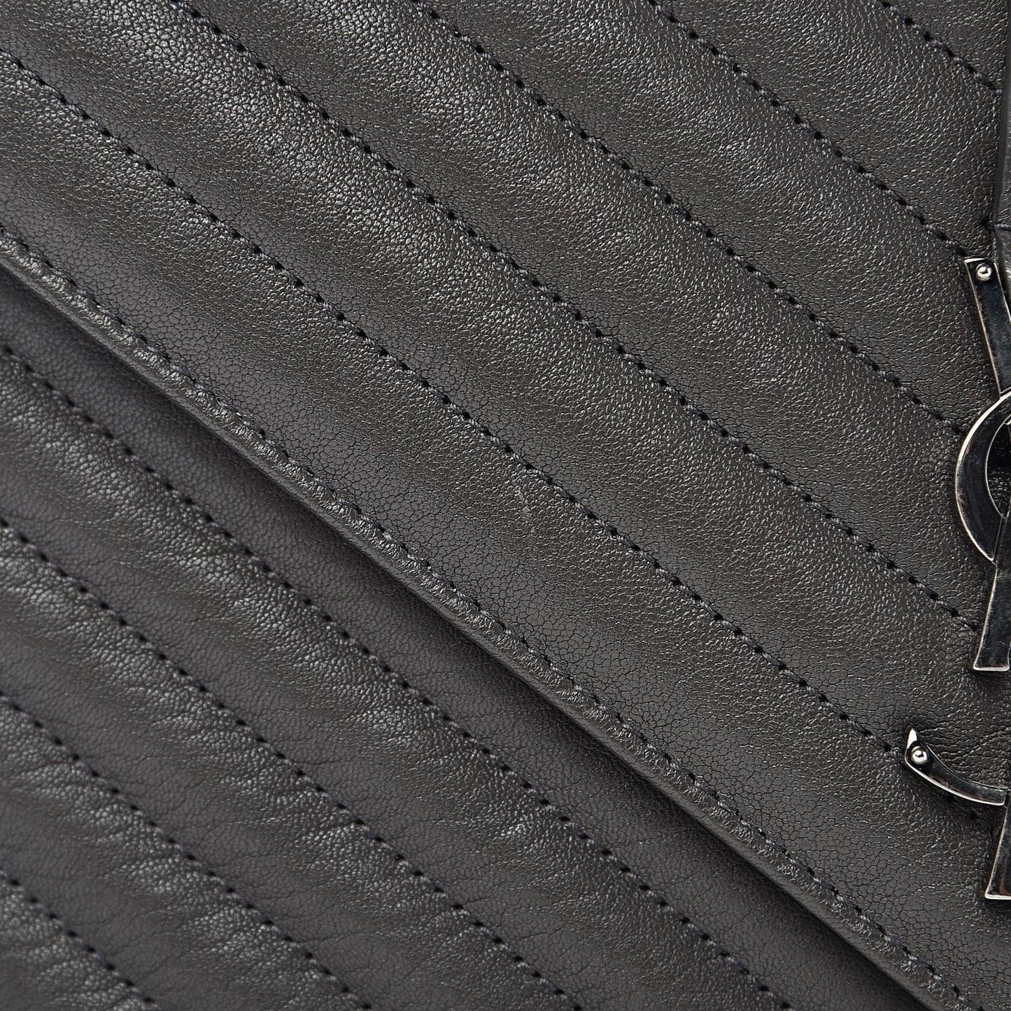 Sheepskin Matelasse Chevron Monogram Large College Satchel Dark Anthracite