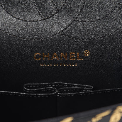 Chanel Calfskin Crocodile Embossed Graffiti 2.55 Cocodile Reissue 225 Flap Black Gold 8 of 10