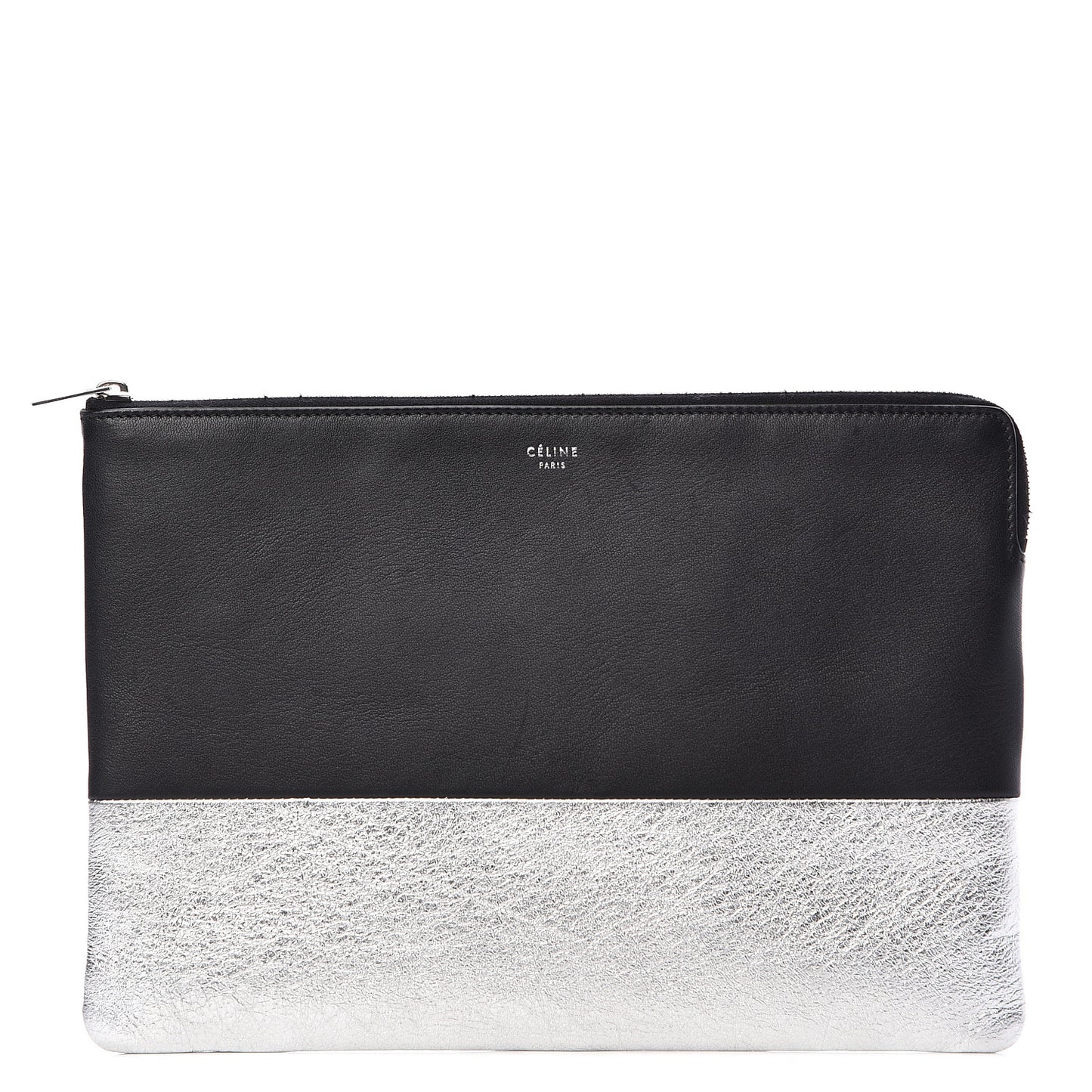 Laminated Lambskin Bi-Color Solo Clutch Pouch Black Silver