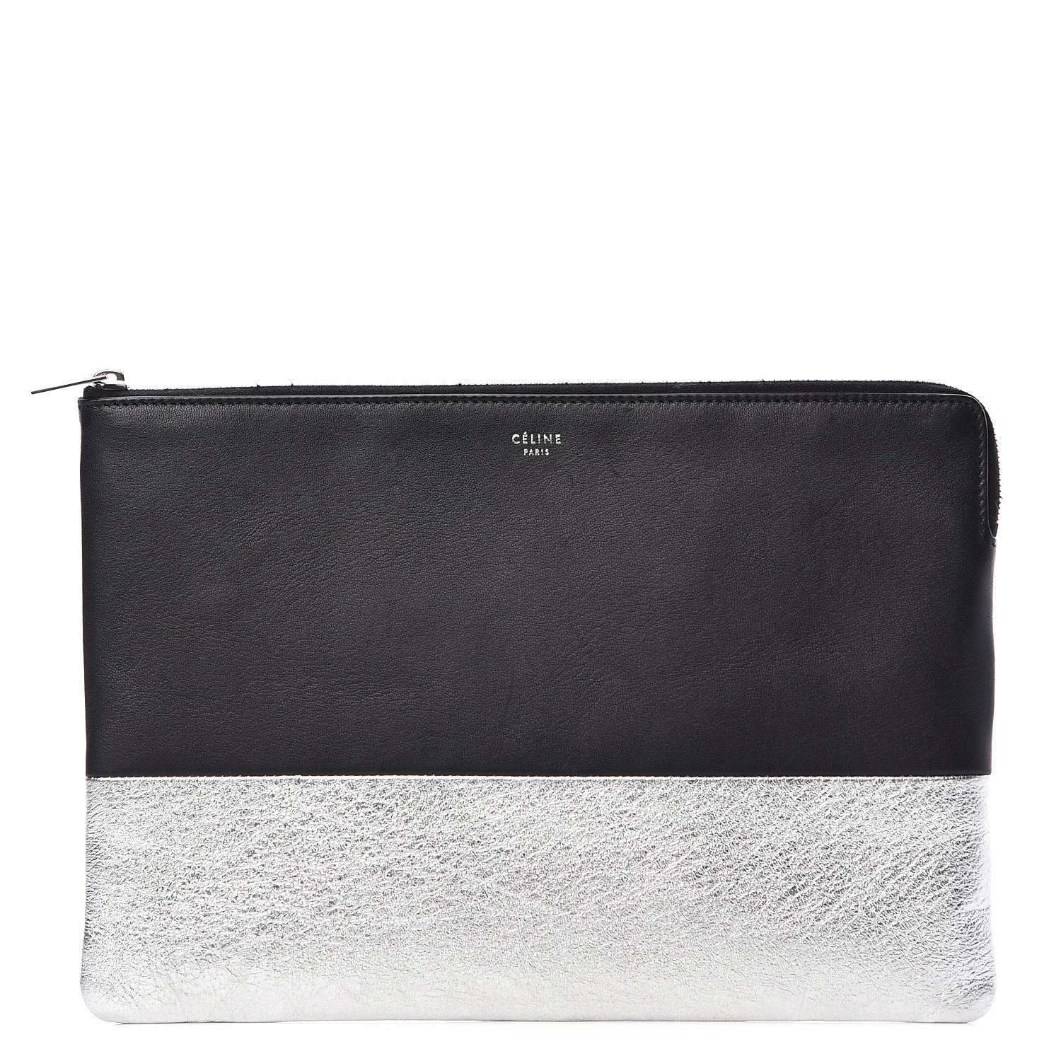 Celine Laminated Lambskin Bi-Color Solo Clutch Pouch Black Silver 1 of 12