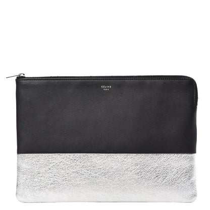 Celine Laminated Lambskin Bi-Color Solo Clutch Pouch Black Silver 1 of 12