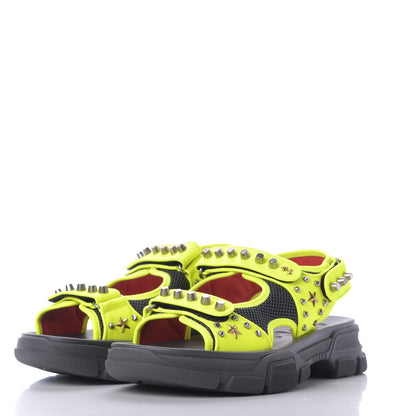 Gucci Technical Canvas Calfskin Studded Mens Aguru Sandals 12 Neon Yellow 3 of 9