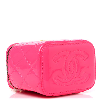 Chanel Patent Quilted Pearl Crush Mini Vanity Case With Chain Neon Pink 3 of 9
