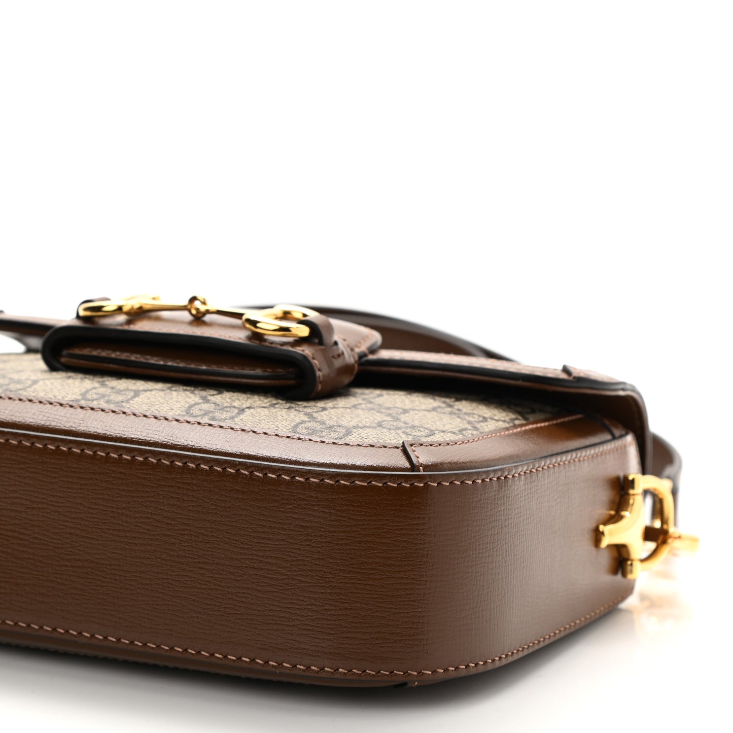 GG Supreme Monogram Web Mini Horsebit 1955 Shoulder Bag Beige Brown Sugar