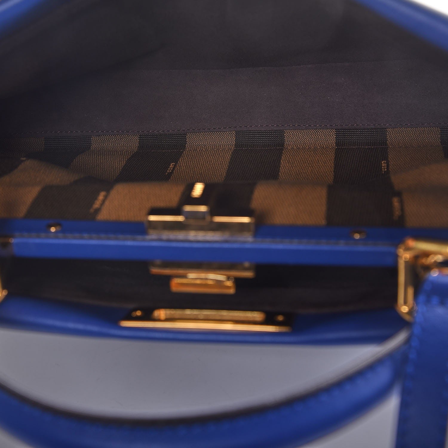 Fendi Vitello Morgan Fabric Jacquard Pequin Medium Peekaboo Iconic Satchel Blue Neon Tobacco 7 of 10