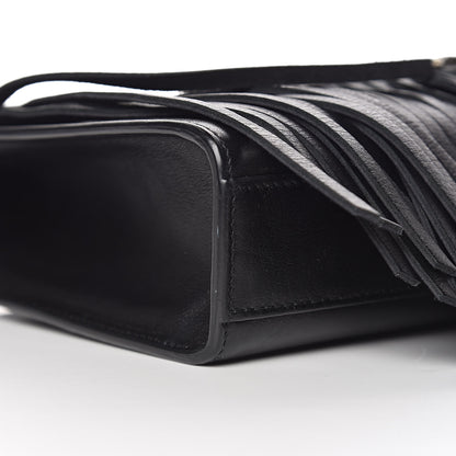 Saint Laurent Calfskin Fringe Medium Snake Monogram Satchel Black 5 of 9