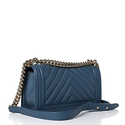 Chanel Caviar Chevron Quilted Medium Boy Flap Blue 2 of 5