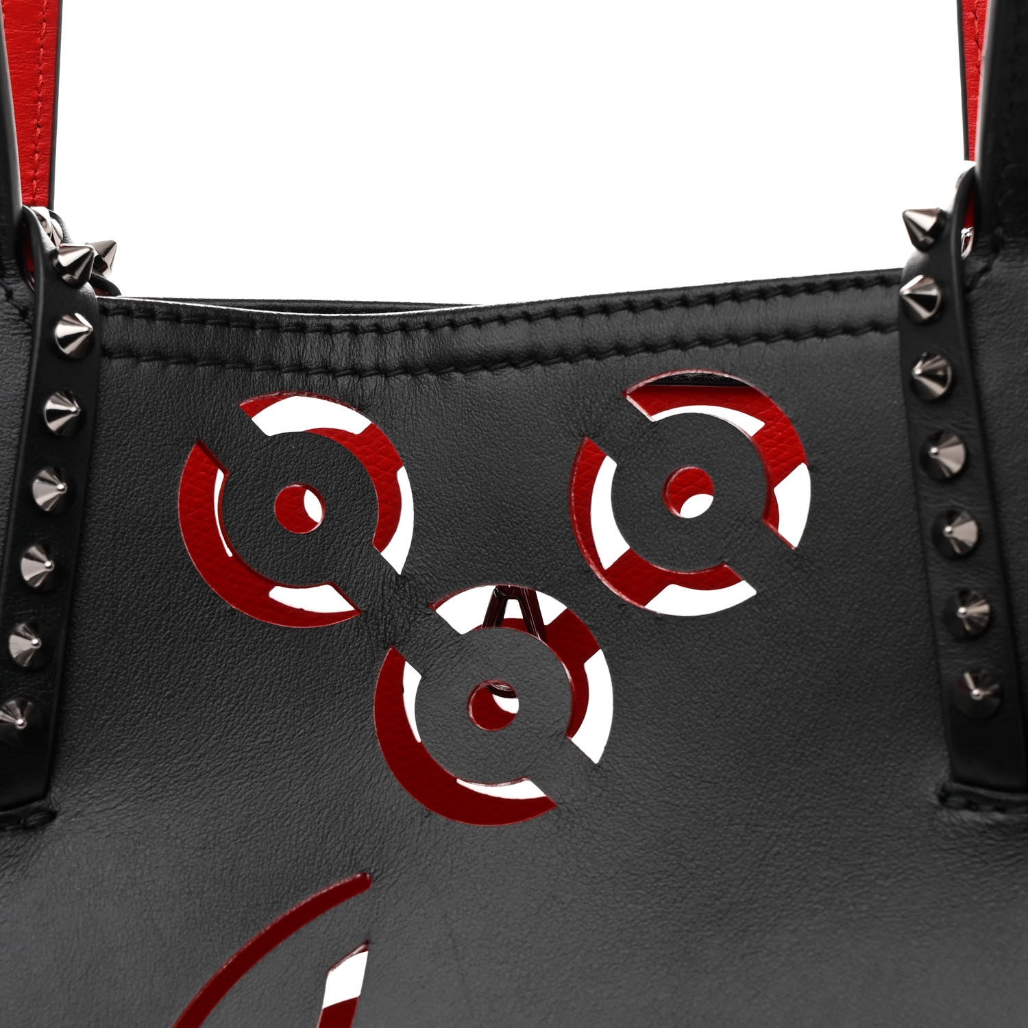 Christian Louboutin Calfskin Loubinthesky Perforated Cabarock Spikes Tote Black 10 of 12