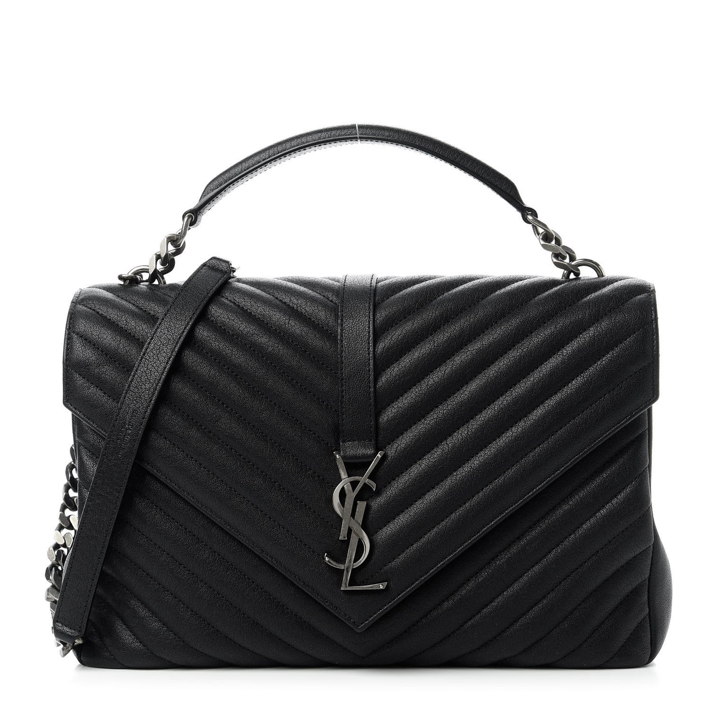 Sheepskin Matelasse Chevron Monogram Large College Satchel Black