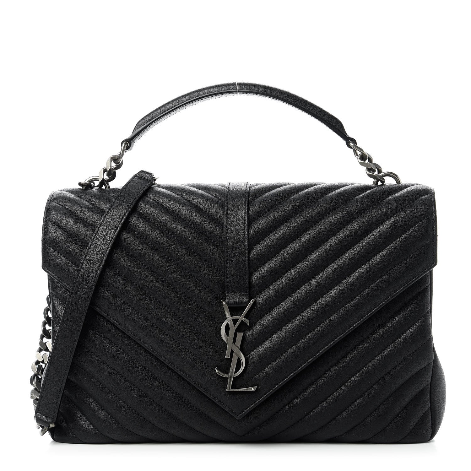 Saint Laurent Sheepskin Matelasse Chevron Monogram Large College Satchel Black 1 of 10