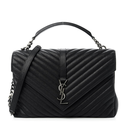 Saint Laurent Sheepskin Matelasse Chevron Monogram Large College Satchel Black 1 of 10