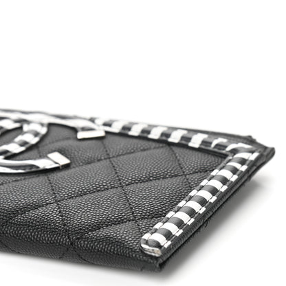 Chanel Caviar Quilted Stripe Filigree Zip Pouch Black White 8 of 8