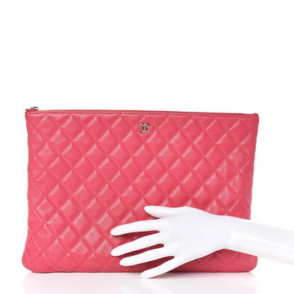 Chanel Lambskin Quilted Large Cosmetic Case Dark Pink 2 of 14