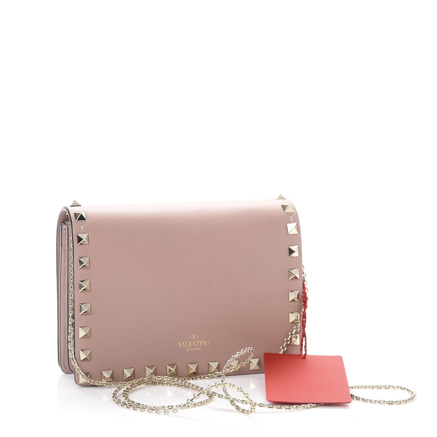 Valentino Garavani Vitello Rockstud Wallet on Chain Poudre 4 of 8