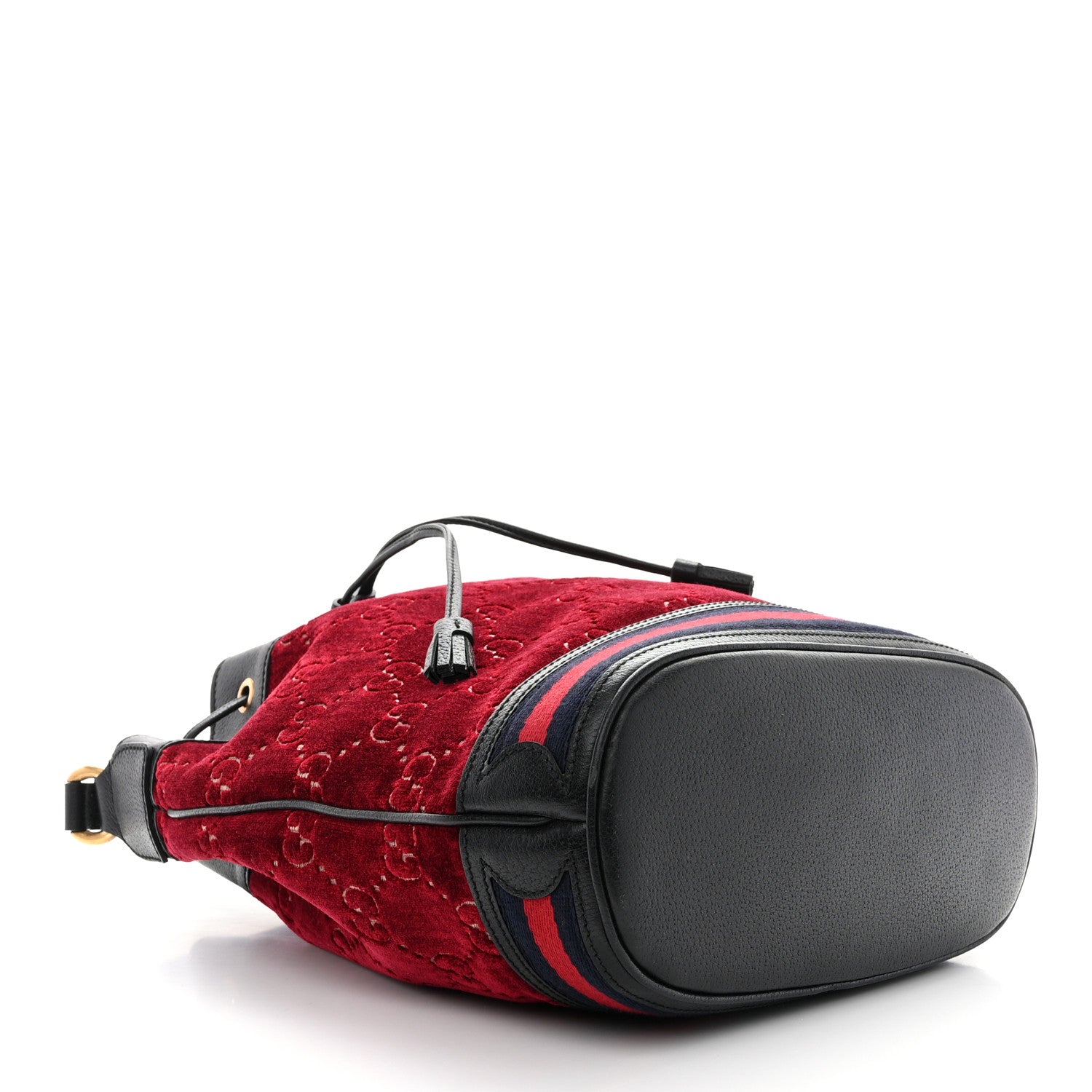 Gucci Velvet GG Monogram Textured Calfskin Web Bucket Bag Red Cipria Black 4 of 11