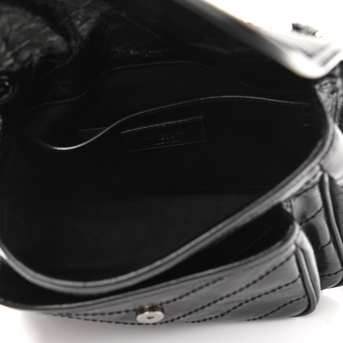 Crinkled Calfskin Matelasse Monogram Baby Niki Chain Satchel Black