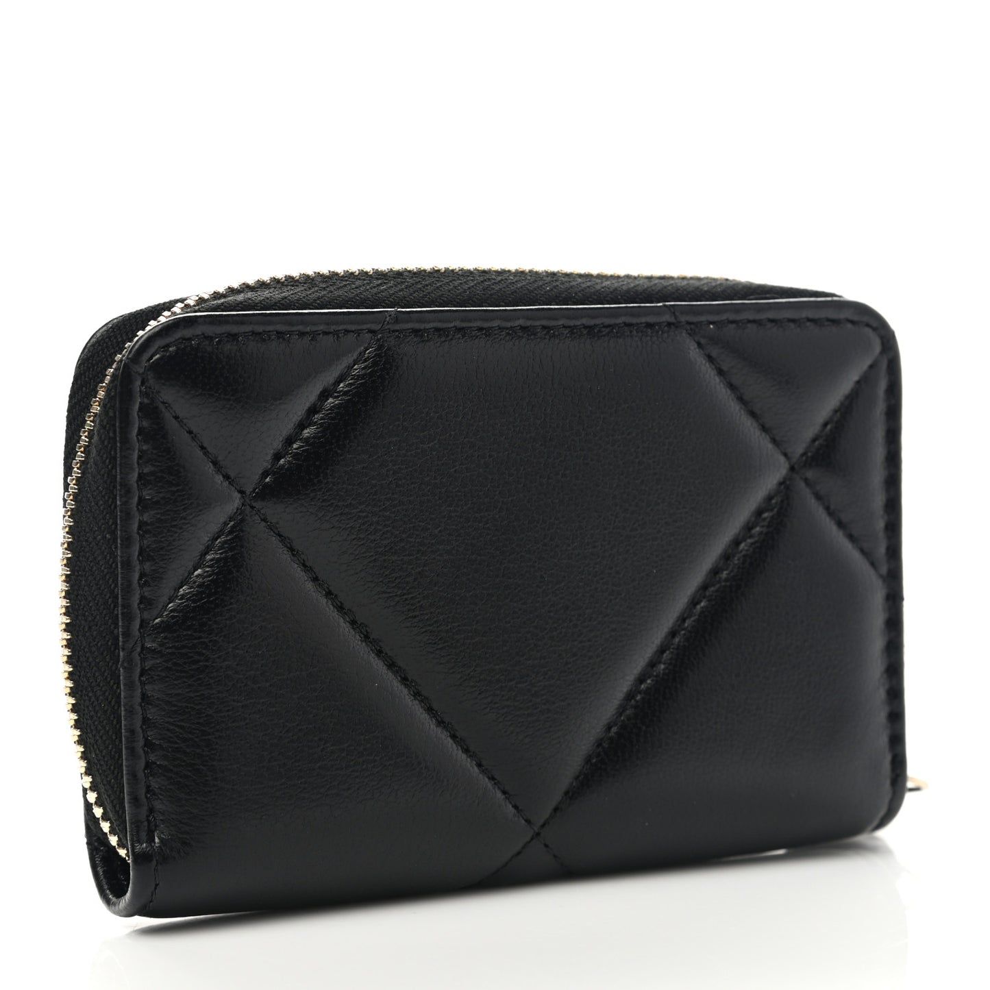 Lambskin Quilted Chanel 19 Zip Around Coin Purse Wallet Black