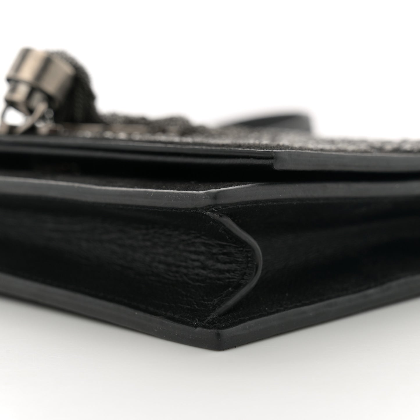 Suede Bead Embellished Classic Monogram Kate Tassel Chain Wallet Black