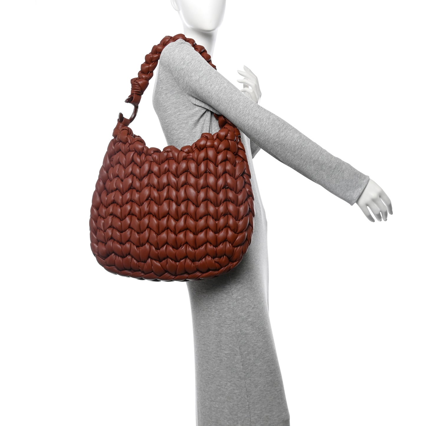 Lambskin Woven Wooden C Shoulder Bag Sepia Brown