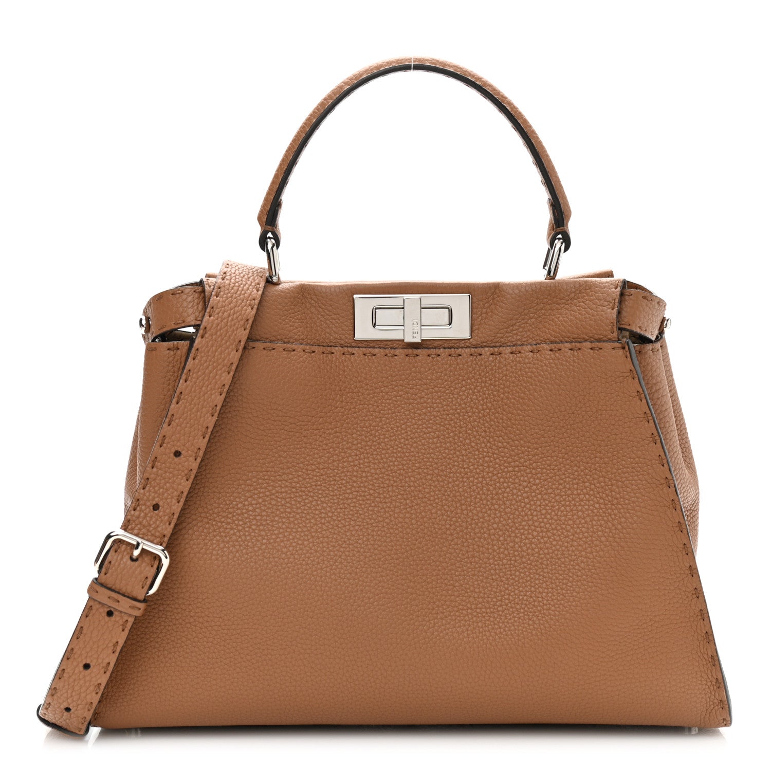 Fendi Cuoio Romano Selleria Bi-Color Medium Peekaboo Iconic Satchel Mou Deserto 1 of 11