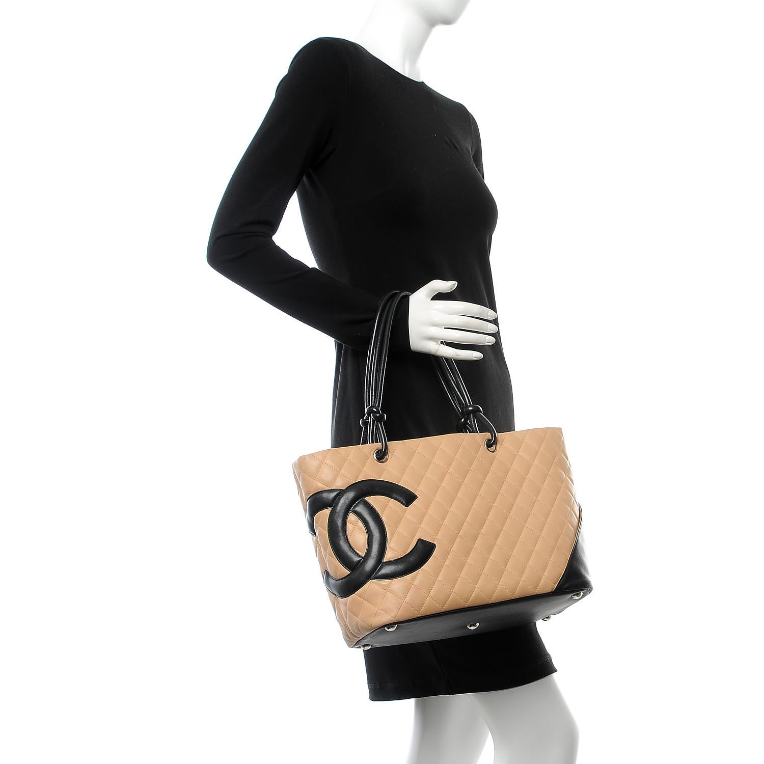Chanel Calfskin Quilted Large Cambon Tote Beige Black 2 of 16