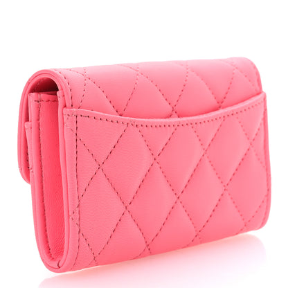 Chanel Lambskin Quilted Flap Card Holder Wallet Pink 3 of 12