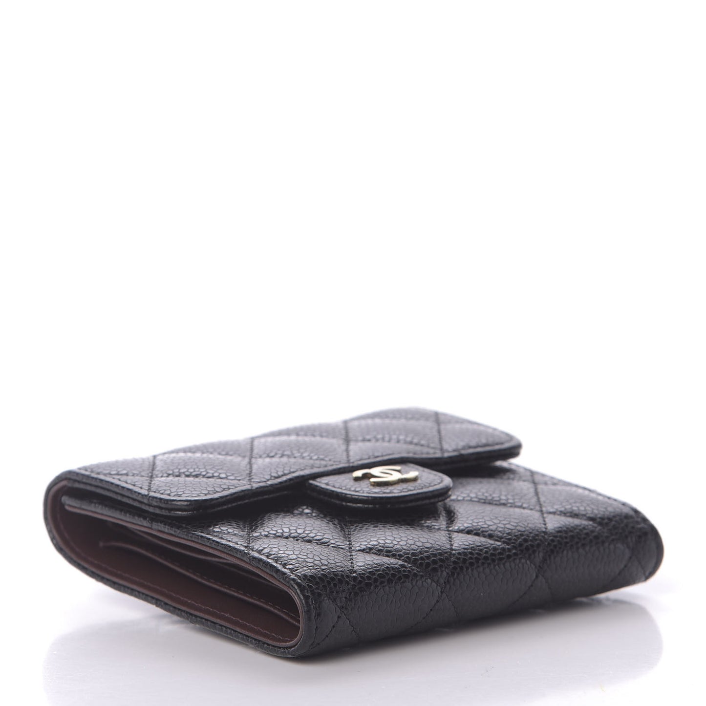 Caviar Quilted Compact Flap Wallet Black