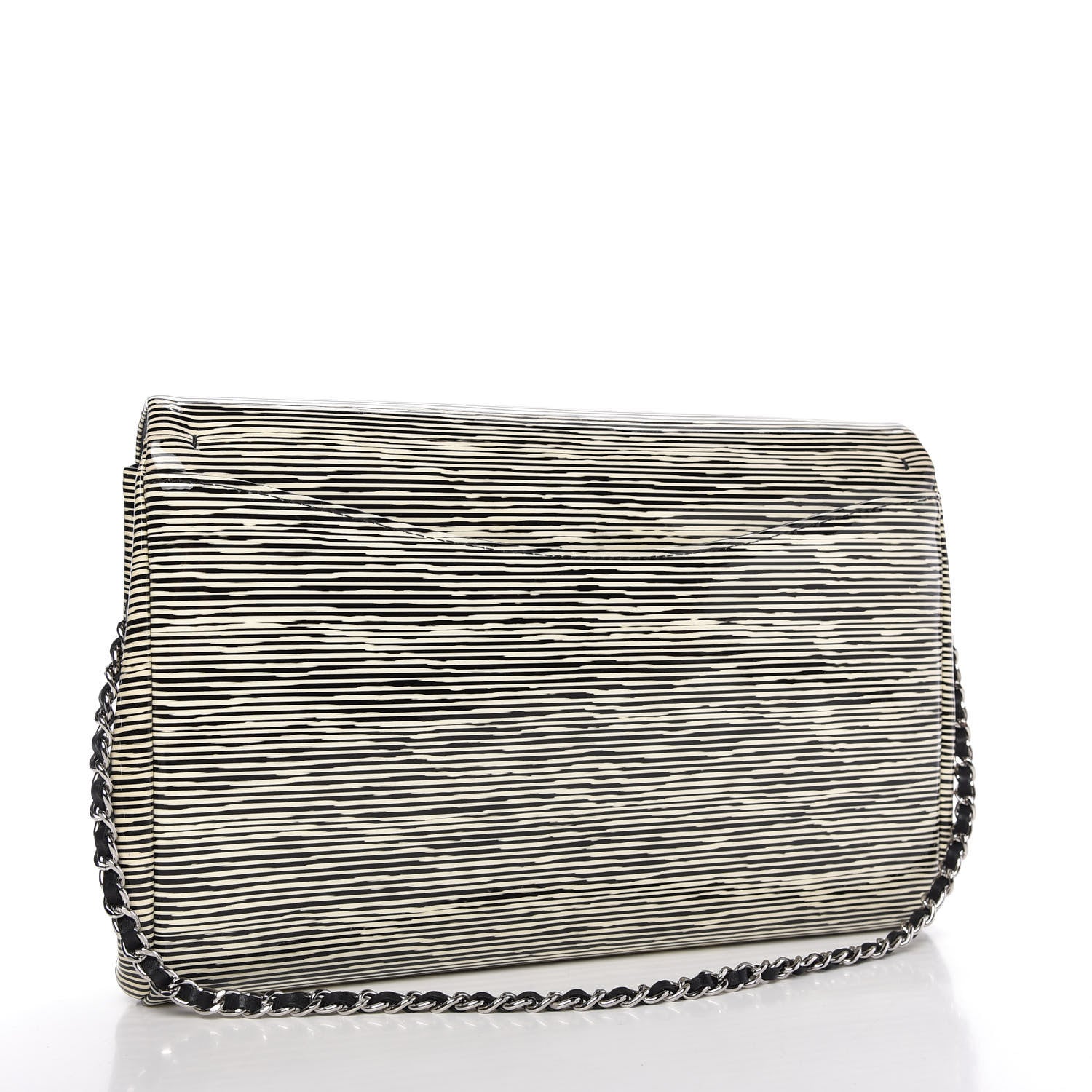 Chanel Patent Calfskin Striped Medium Double Flap Black 3 of 11