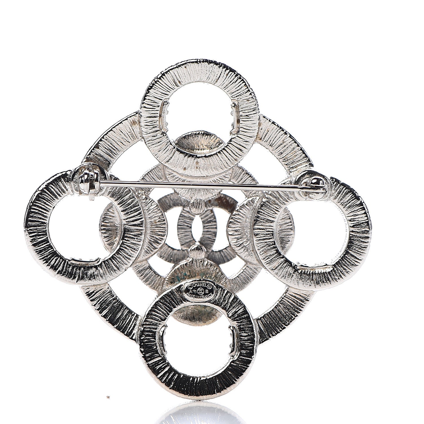 Pearl Crystal CC Brooch Silver