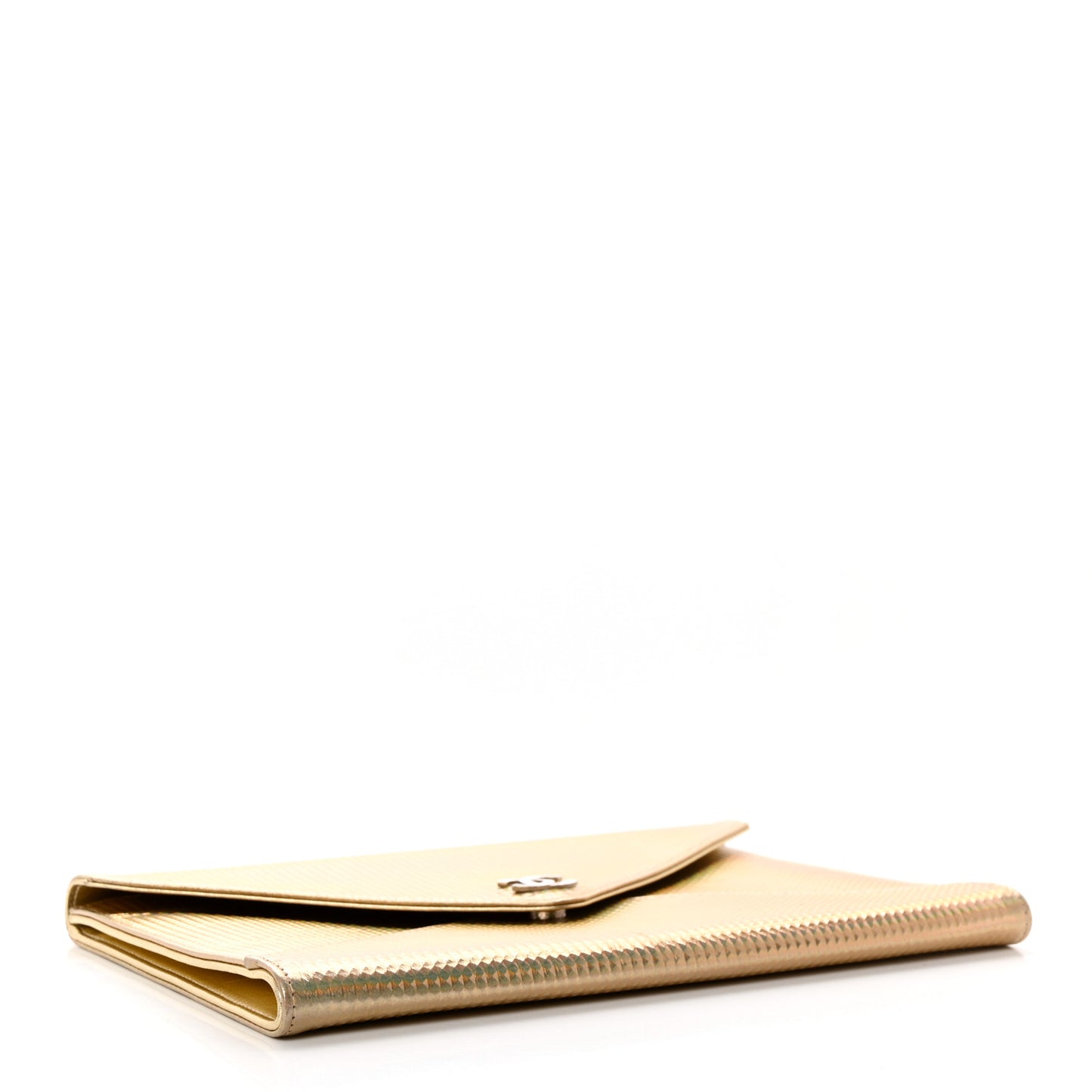 Metallic Lambskin Embossed Envelope Clutch Gold