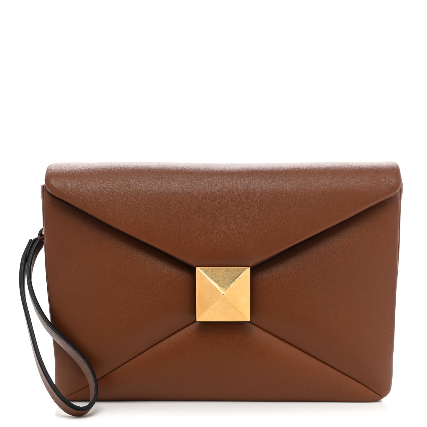 Nappa One Stud Wristlet Clutch Bag Tan Brown