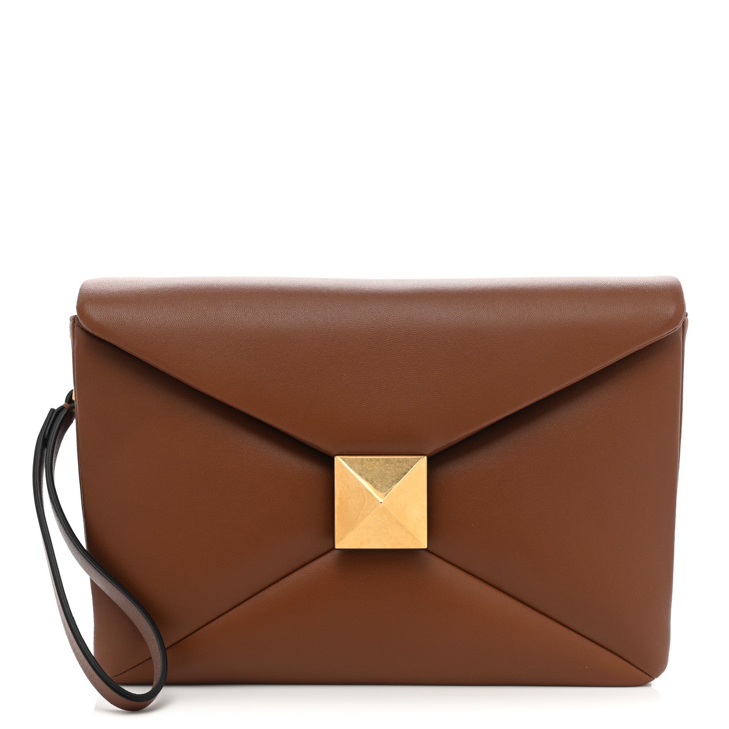 Valentino Garavani Nappa One Stud Wristlet Clutch Bag Tan Brown 1 of 7