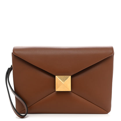 Valentino Garavani Nappa One Stud Wristlet Clutch Bag Tan Brown 1 of 7