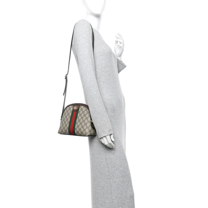 Gucci GG Supreme Monogram Textured Dollar Calfskin Web Small Ophidia Dome Shoulder Bag Beige Ebony New Acero 2 of 13