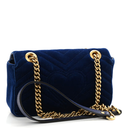 Gucci Velvet Matelasse Mini GG Marmont Shoulder Bag Cobalt Blue 3 of 12