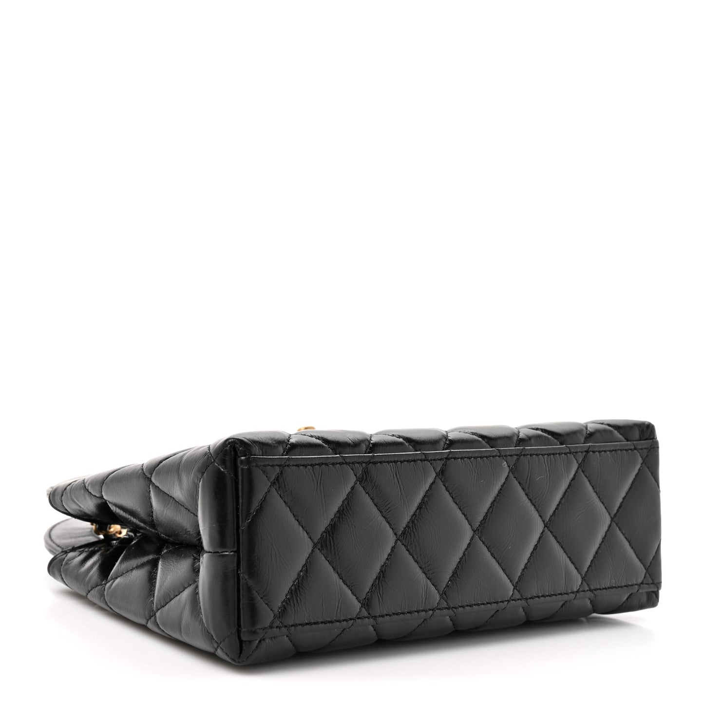 Shiny Aged Calfskin Quilted Nano Kelly Shopper Black