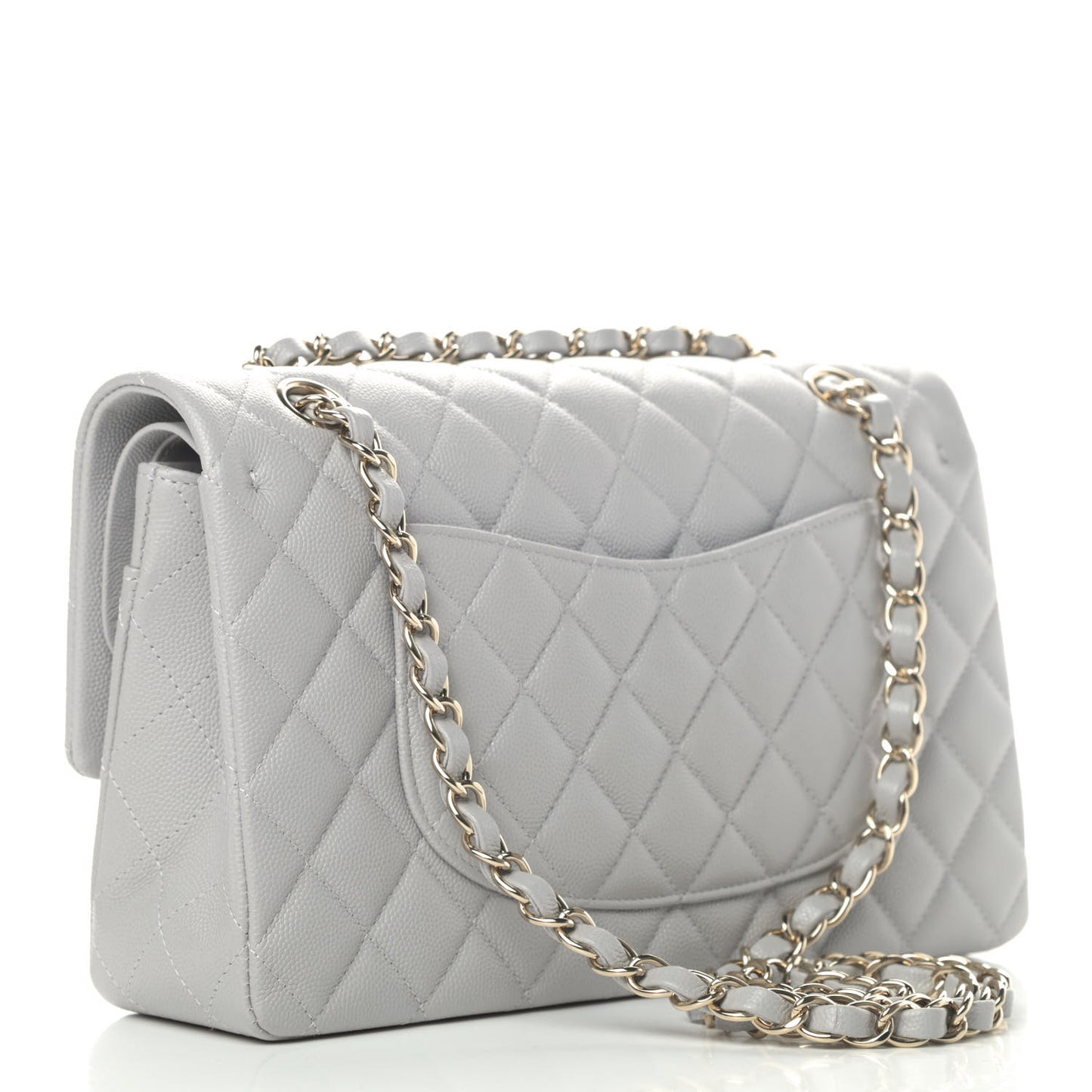 Caviar Quilted Medium Double Flap Grey