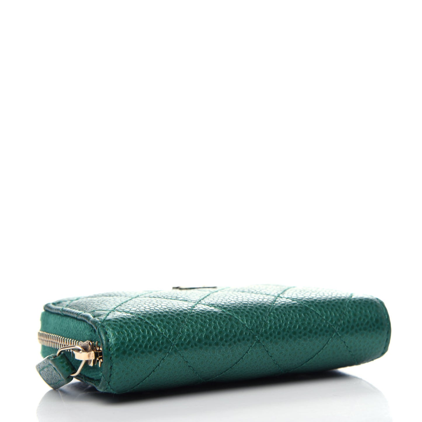 Metallic Caviar Quilted Zip Coin Purse Green