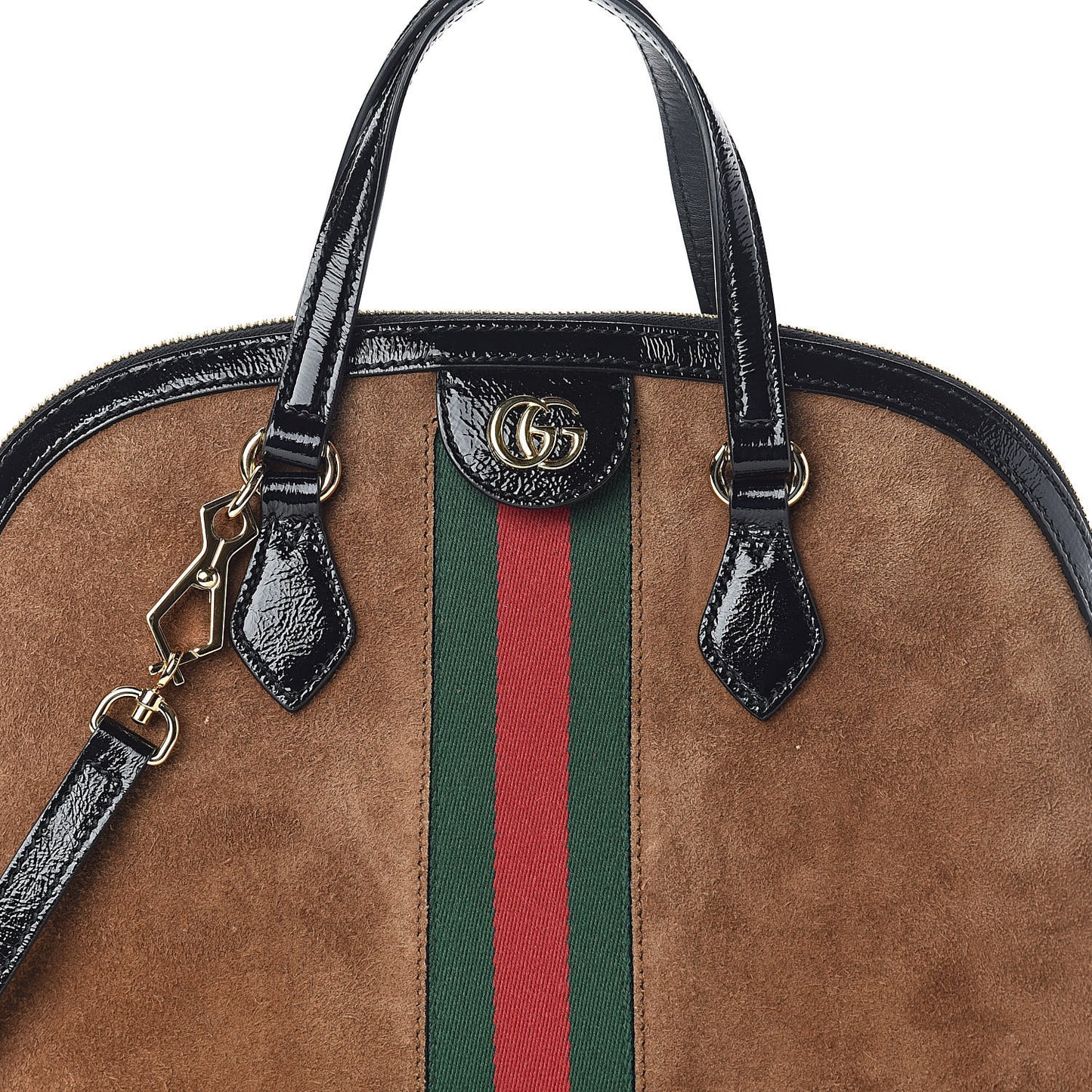 Suede Patent Web Medium Ophidia Top Handle Dome Bag Nocciola Black