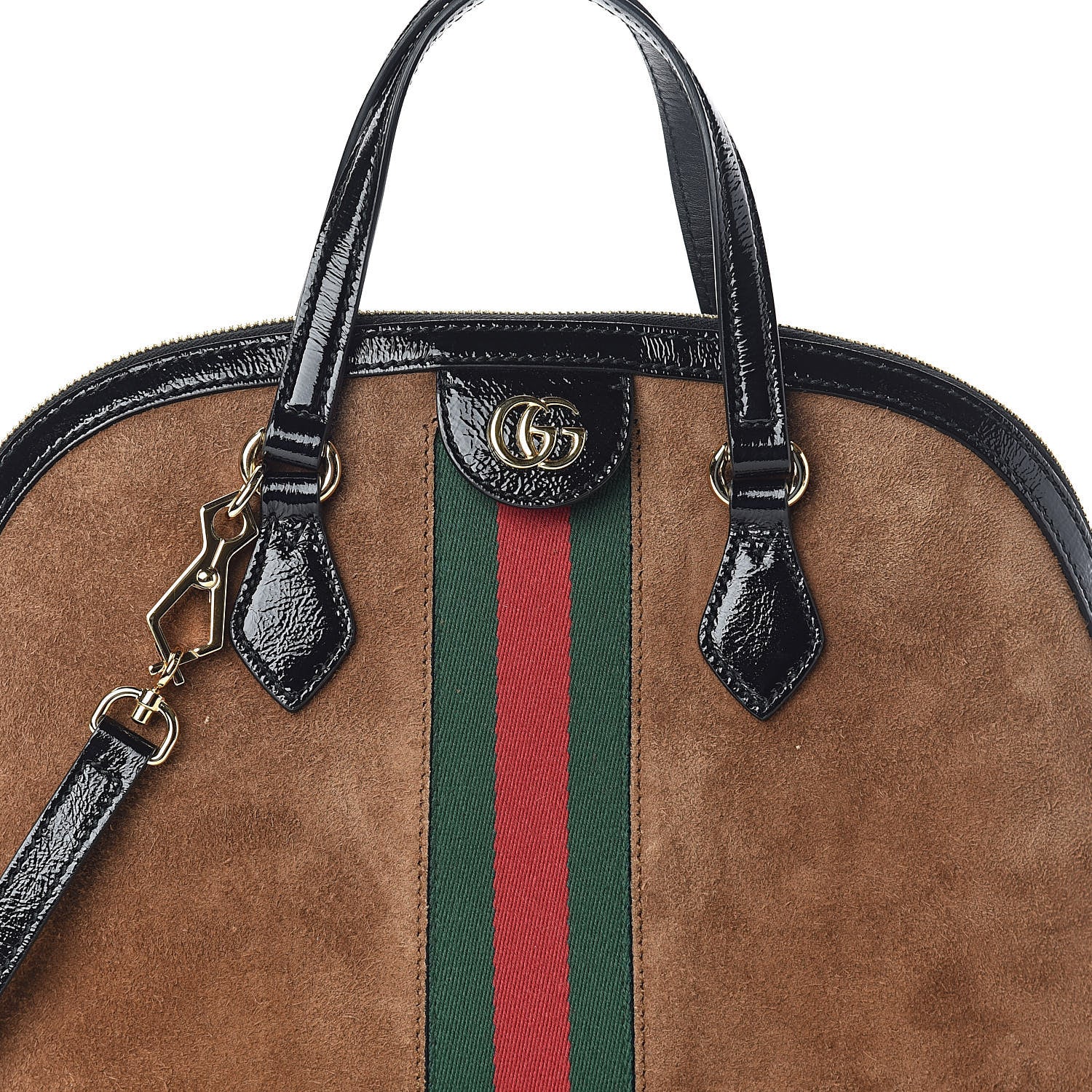 Gucci Suede Patent Web Medium Ophidia Top Handle Dome Bag Nocciola Black 7 of 9